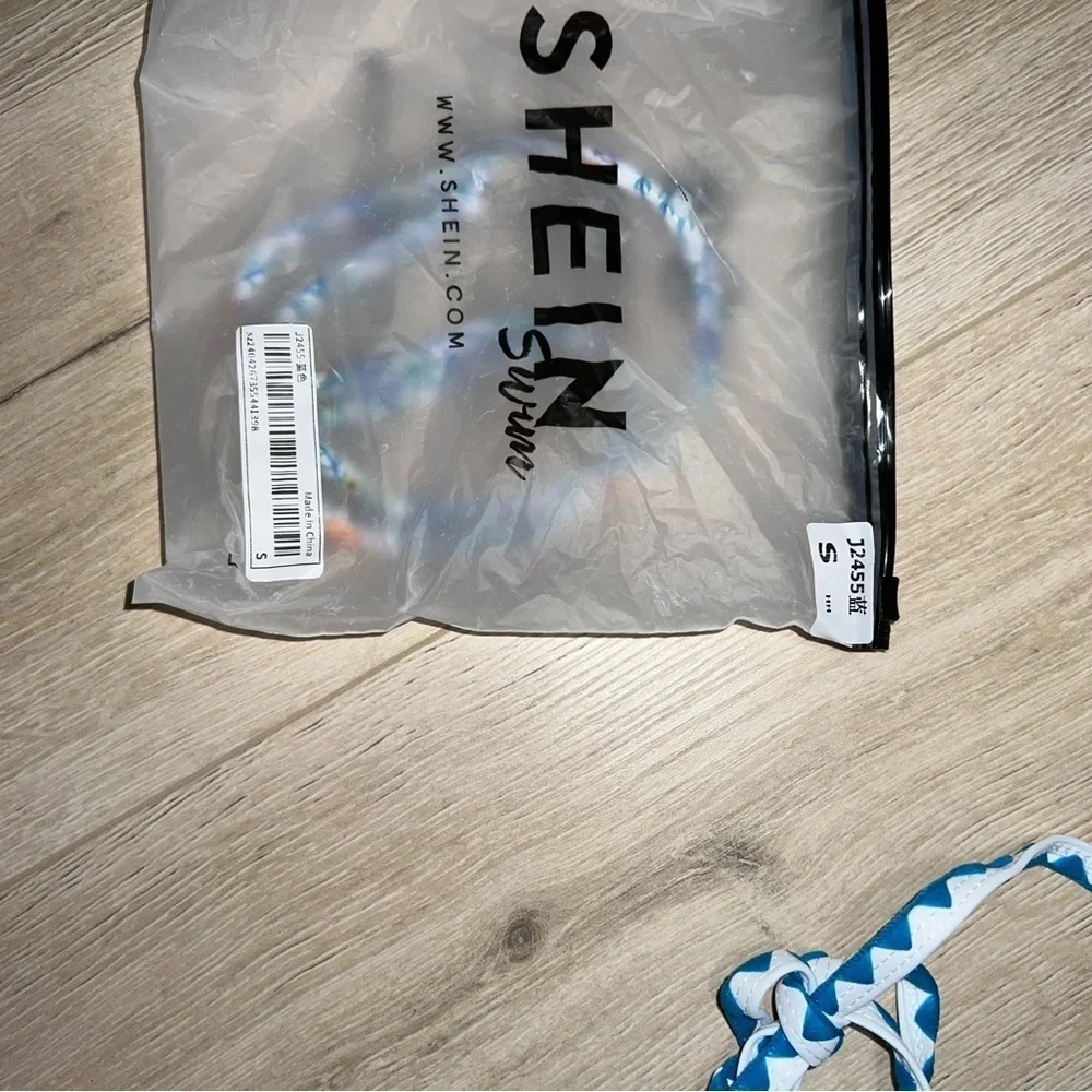 NWT SHEIN blue white and orange 2 piece bikini small - Picture 5 of 6